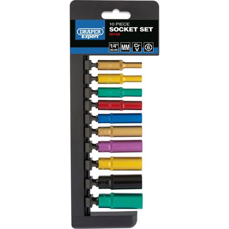 Draper 1/4" Sq. Dr. Metric Coloured Deep Socket Set (10 Piece) (50158) (1/5)