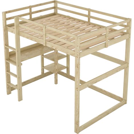 GagaGagaLit mezzanine enfant 140x200 cm pin naturel avec bureau (1/5)