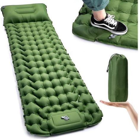 Matelas Gonflable - Autogonflant - 200 x 70 x 10 cm - Oreiller Intégré - 0,83 kg - Pour Camping Randonnée Voyage (1/4)