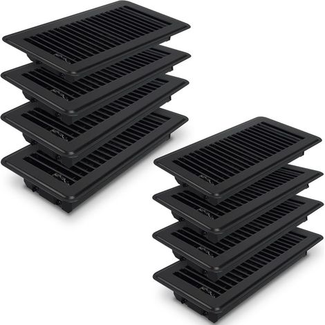 Lot de 8 ventilateurs de sol noirs 4" x 10" - Couvercles d'aération de sol en acier robuste pour un réglage facile de l'alimentation en air. (1/5)