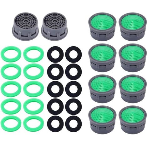 Pack of 10 tap aerators, plastic flow restrictors with sealing gaskets for kitchen and bathroom taps (1/5)