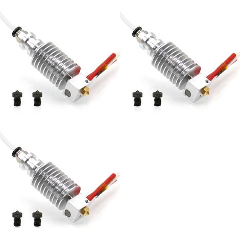 3X para Anycubic I3 Mega Hotend 12V con 2 piezas de acero endurecido de 0,4 mm para boquillas E3D V6 para extrusor Hotend de impresión 3D()