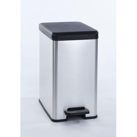 CURVER Cubo de Basura Slim - Cubo de Basura Rectangular con Pedal 25 L - Cierre Suave - Aspecto Metálico - Para Cocina, Oficina, Baño - 39,3x25x45,4 cm - Gris