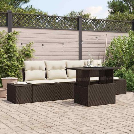 Sofa Set mit Kissen 5 pcs Braun und Creme Poly-Rattan (1/5)