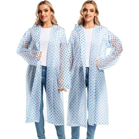 Lot de 2 ponchos de pluie réutilisables pour adultes - Imperméables unisexes pour hommes et femmes - À pois bleus (1/3)