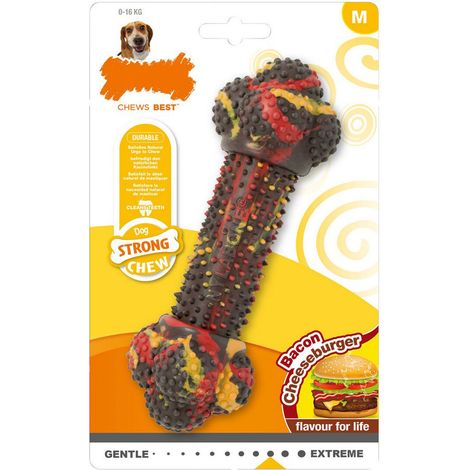 Mordedor de perro Nylabone Strong Chew Bacon Queso Hamburguesa Goma Talla M