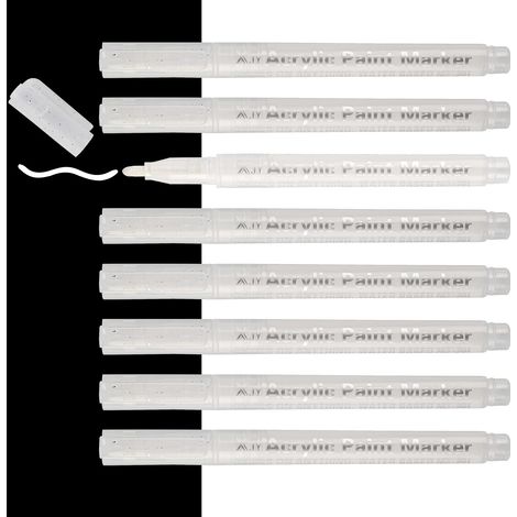 Lot de 8 marqueurs blancs - Pointe fine de 2 mm - Marqueurs permanents - Pour papier noir, croquis, dessin, bois, roche, pneus, plastique, cuir, verre (1/5)