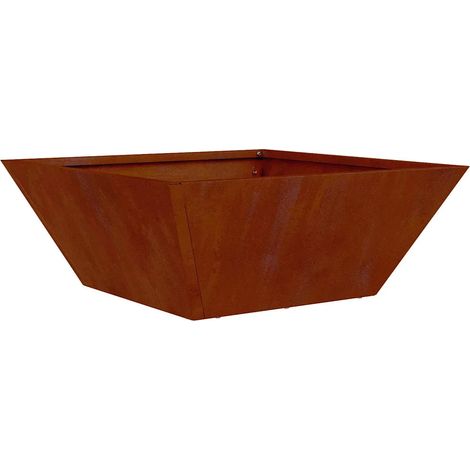 Cache-pot de jardin trapézoïdal moderne épuré 40 x 40 x 15 cm en acier rouillé