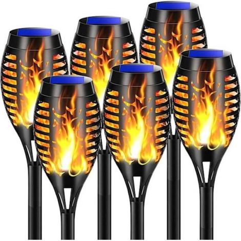 Lampe Solaire - Flamme Dynamique Réaliste - Pour Extérieur Allée Jardin Intérieur - Lot De 6