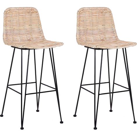 Set of 2 Bar Chairs CASSITA Rattan Natural (1/5)