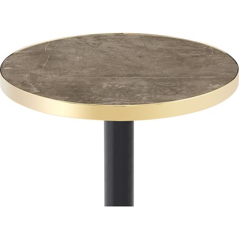 Table d'appoint ronde effet marbre gris, plateau MDF 60 cm, piètement métal noir doré, style élégant et compact pour salon, chambre ou balcon – CHICFURN (1/5)