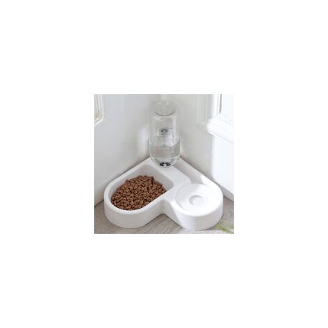 2 in 1 Distributeur de Nourriture Eau Fontaine Automatique pour Animaux, Anti Débordôment Abreuvoir et Alimentateur Croquettes Gamelle pour Chat/Chien, Bol Animaux Abreuvoir Pet Bowl(Blanc)-Fei Yu (1/5)