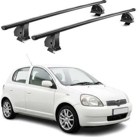 OMAC Barres de toit transversales en acier pour Toyota Yaris I HB 1999-2005 – TÜV / DIN 75302:2019 – Antivol inclus – Rainure en T (accessoires) – Charge max 75 kg – 2 barres – Noir (1/4)