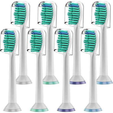 Lot de 8 têtes de brosse de rechange compatibles avec les brosses à dents électriques Philips Sonicare, têtes de brosse à dents HX6014, compatibles avec les modèles des séries HX3/HX6/HX9/HX8/HX7 (1/5)