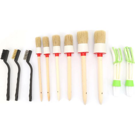 Ortviai Brosse de Détail pour Voiture – Ensemble de 11 Brosses Rondes en Poil de Sanglier et Bois Massif, Douces et Absorbantes (1/5)