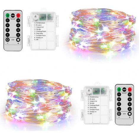 Guirlande Lumineuse - 100 LED - Fil Cuivre 10 M - Étanche IP44 - Télécommande Incluse - Pour Intérieur Et Extérieur - 2 Pièces (1/5)