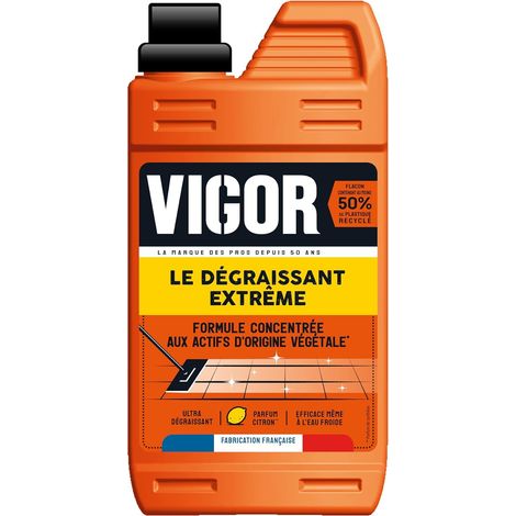 Vigor Le Dégraissant Extrême Formule concentrée aux Actifs d'Origine Végétale Nettoyant Dégraissant Sol Parfum Citron Flacon Recyclable Fabrication Française 1L (1/5)