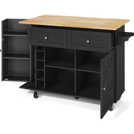 Isla de cocina con encimera abatible negra 120 x 45(70) x 89 cm HOMVRA (1/5)