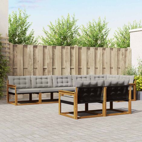 Outdoor-Sofagarnitur mit Kissen 8 pcs Natürlich und Hellgrau