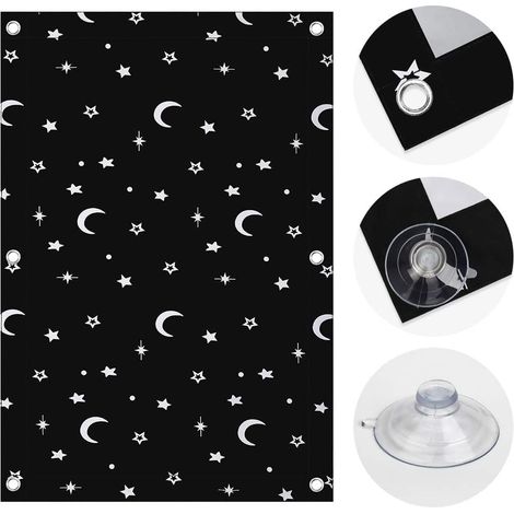 Store thermique 100% occultant, protection solaire, store occultant pour fenêtre de toit Velux, protection thermique sans perçage avec ventouses, motif lune et étoiles, 60 x 73 cm, pour M04/304 (1/5)