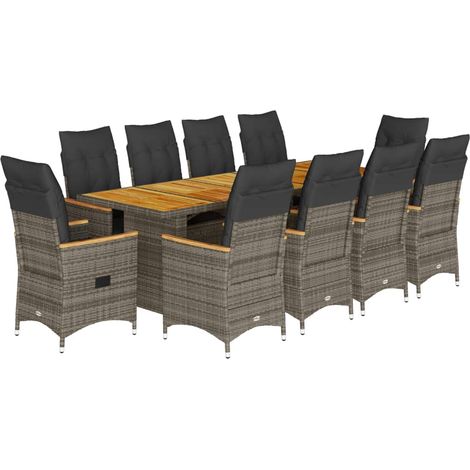 Set de mesa y sillas de jardín 11 pzas y cojines ratán PE gris vidaXL (1/5)