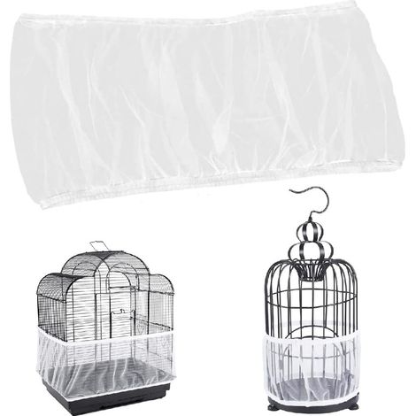 Housse pour cages à oiseaux, piège à saletés, piège à graines, pour cages de 90 à 140 cm de circonférence, pour cages rondes et carrées, blanc, taille M