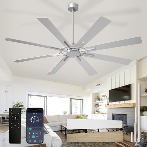 Large Ceiling Fan Without Lighting: 72 Inch 8-Blade Outdoor Ceiling Fan with Remote Control - Large Brushed Nickel Fan Without Lighting (1/5)