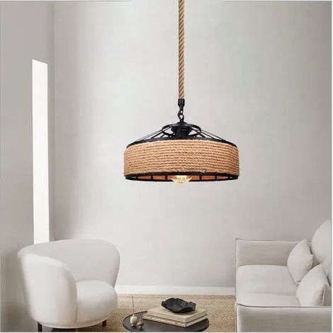 Retro Suspension Luminaire Industrielle en Corde de Chanvre Lampe Plafonnier Style Edison pour Salon Chambre (1/4)