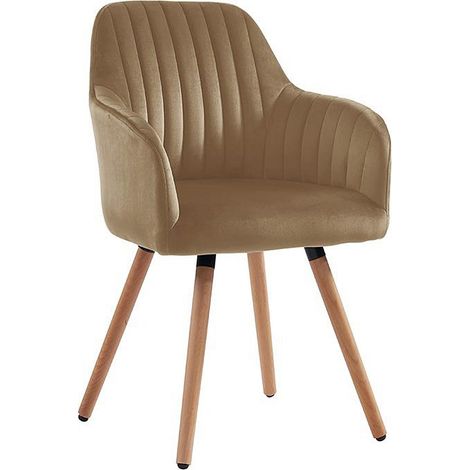 Sedia con braccioli Velluto e Metallo Effetto Legno Beige - ELEANA