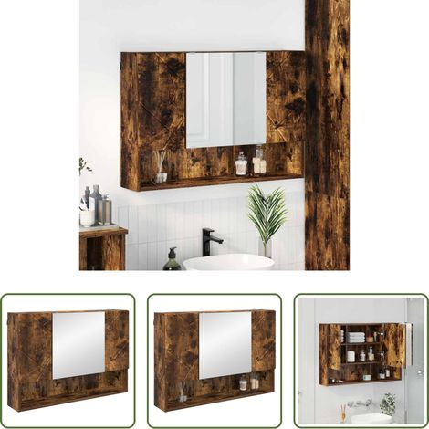 vidaXL Armoire murale - Armoire Miroir Chêne fumé 80 x 17 x 55 cm Bois d'ingénierie (1/5)