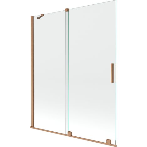 Mexen Velar paratia da vasca 2 ante scorrevoli 140 x 150 cm, trasparente, rame spazzolato - 896-140-000-01-65