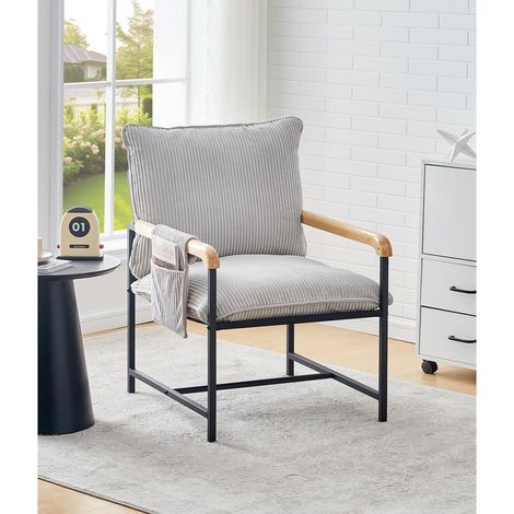 Loungesessel Cord Hellgrau mit Armlehnen und Metallrahmen (1/5)