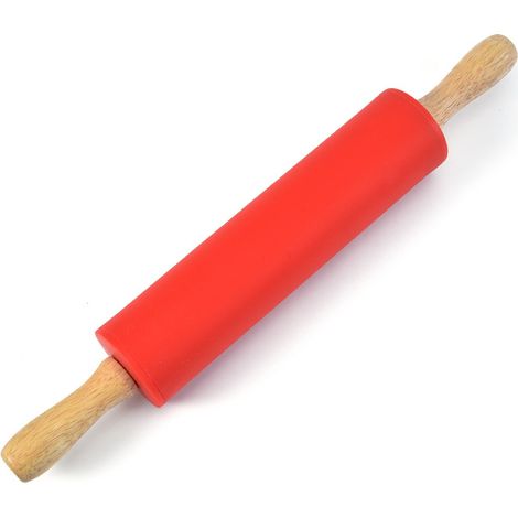 Mattarello in silicone con superficie antiaderente e manico in legno, 4,3 x 30 cm (rosso) (1/4)
