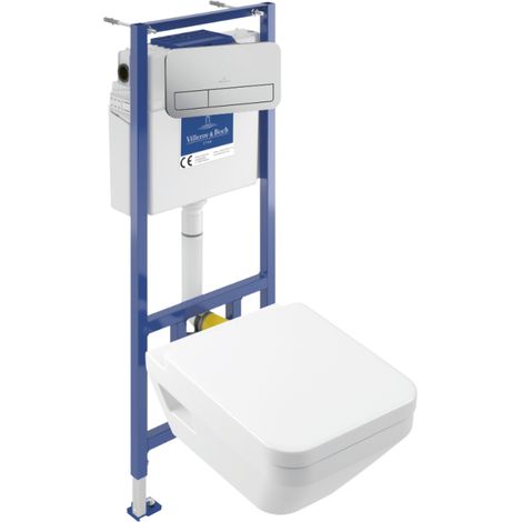 Pack inodoro suspendido sin reborde Villeroy & Boch Architectura TwistFlush [e³] redondo + bastidor de instalación suelo y pared + placa cromo mate (1/4)