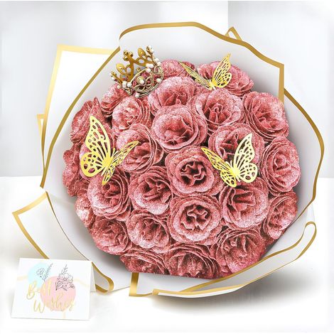 26 Pièce Bouquets de Roses Artificielles à Paillettes Fleurs Rose Pâle (1/5)
