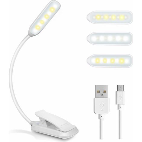 Lampe de Lecture, 9 LEDs USB Rechargeable Liseuse Lampe, Gradation Progressive Lampe Livre, 3 Modes de Couleur (Blanc/Chaud/Blanc Chaud), Pliable 360°et Flexible Lampe Clip pour Lire au Lit (1/5)