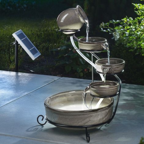 esotec Solar Kaskadenbrunnen Pisa KERAMIK mit Akku und LED Licht outdoor 101300