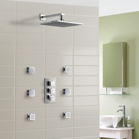 Rose Concealed Thermostatic Shower Mixer Abs Head & Power Massage Jet Set (1/5)
