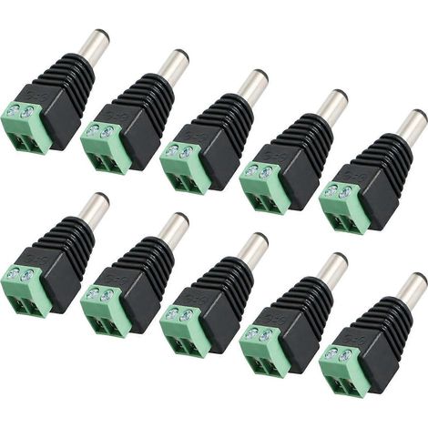 10 Stück DC-Stromanschlussstecker (männlich) Adapter zum kostenlosen Anlöten für CCTV-Kameras mit LED-Überwachung (12 V, 2,1 mm)