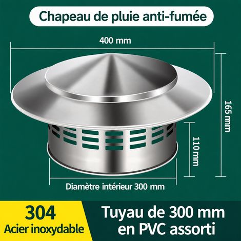 Chapeau de toiture, chapeau pare-pluie parapluie inox 304 pour conduit 300, aération et ventilation 500 g – Livraison gratuite (1/5)