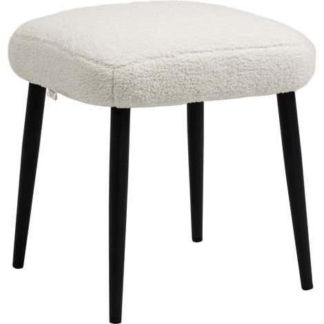 Fußhocker Quadratischer Sitzhocker/Schminkhocker in Kaschmir-Optik mit Stahlbeinen, für Wohnzimmer/Schlafzimmer, Creme, 42x42x47cm
