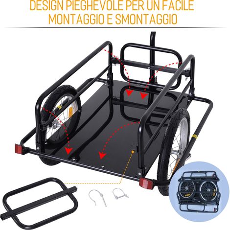 Remorque vélo pliable 156x72x82cm, chariot cargo pour transporter objets, charge max 36kg, caddie bicyclette pliant (1/5)