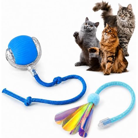 Jouet d'intérieur interactif et durable pour chat – Balle de poursuite intelligente et automatique avec queue améliorée et à mouvement rapide – Idéal pour les chats d'intérieur adultes qui s'ennuient (1/5)