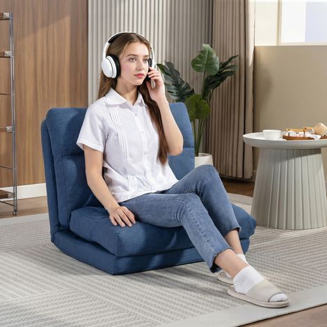 Fauteuil de sol, canapé relax, fauteuil convertible en lit, inclinable de 90° à 180°, tissu - 70 x 72 x 56 cm - bleu foncé (1/5)