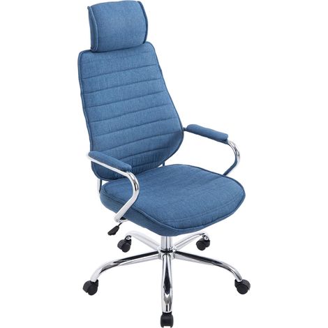 Fauteuil de bureau hauteur réglable pivotant mécanisme de bascule tissu bleu et métal chromé 100002624 (1/5)