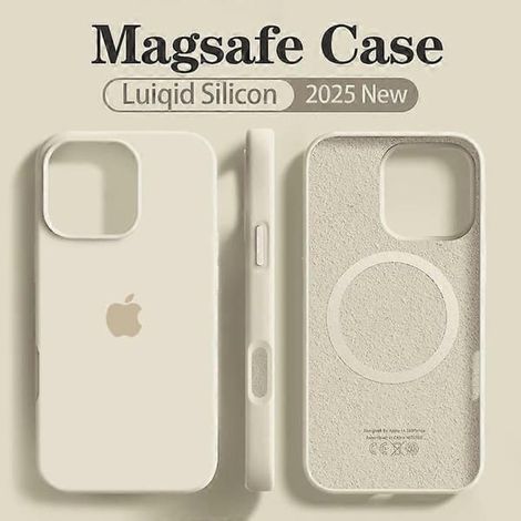 Étui souple en silicone liquide MagSafe d'origine pour Apple iPhone 16, 15, 14, 12, 13 Pro Max, chargement sans fil, logo 16, étui magnétique blanc antique pour iPhone 16 (1/5)