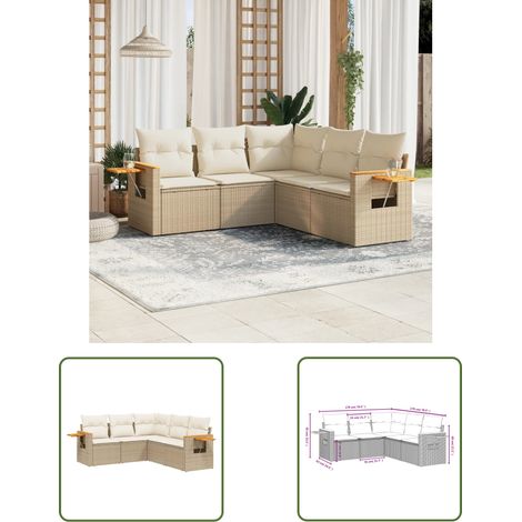 The Living Store 5-tlg. Garten-Sofagarnitur mit Kissen Beige Poly Rattan - Gartenmöbel - Esszimmergarnituren - Lounge Möbel - Outdoor Sofa - Rattan Möbel (1/3)