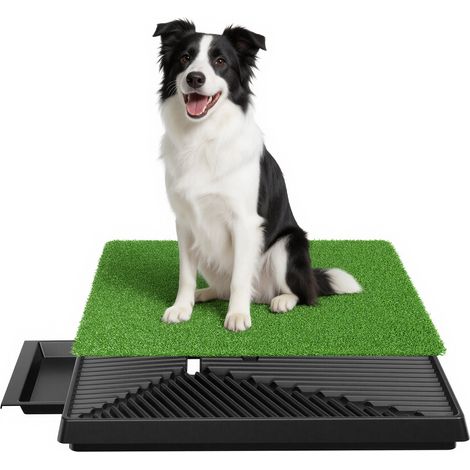 Fudajo Toilette pour chiens – 63 x 51 cm – avec Gazon artificiel et Bac collecteur – Support Dressage de Chiots Chiens, Éducation Propreté Hygiène