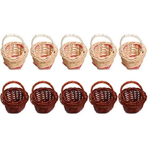 Lot de 10 mini paniers tressés avec poignées, pots, contenants, organisateur de maquillage et autres petits objets. (1/5)
