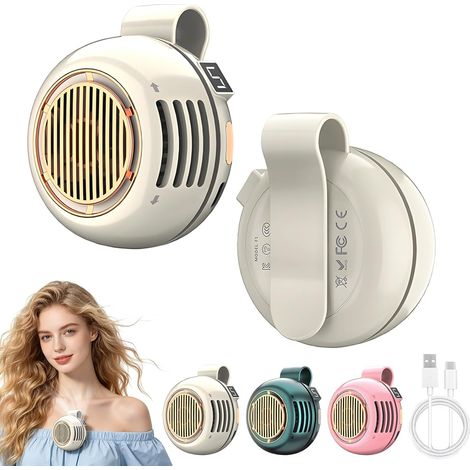 Mini ventilador silencioso sin aspas con pinza - Recargable por USB - Giratorio 360° - 3 velocidades - Se puede montar en la pared - Blanco - Para exteriores, viajes y oficina (1/5)